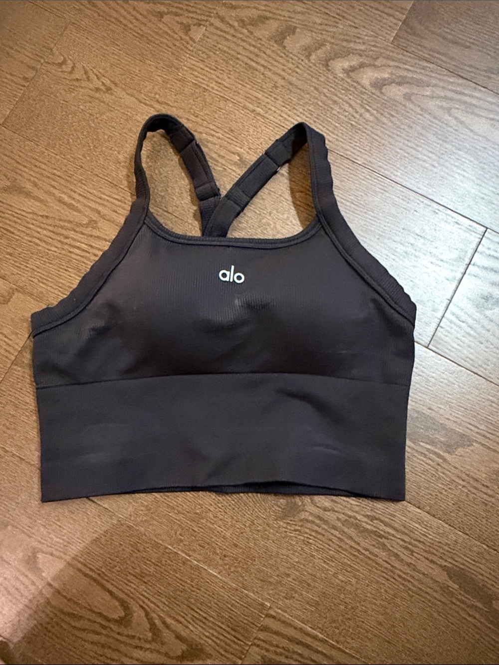 ALO Yoga Black Strappy Crop Swim Top